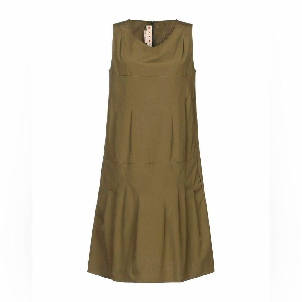 Marni Women’s Classic Sleeveless Cotton Poplin Green Dress Italian Size 44 Mini